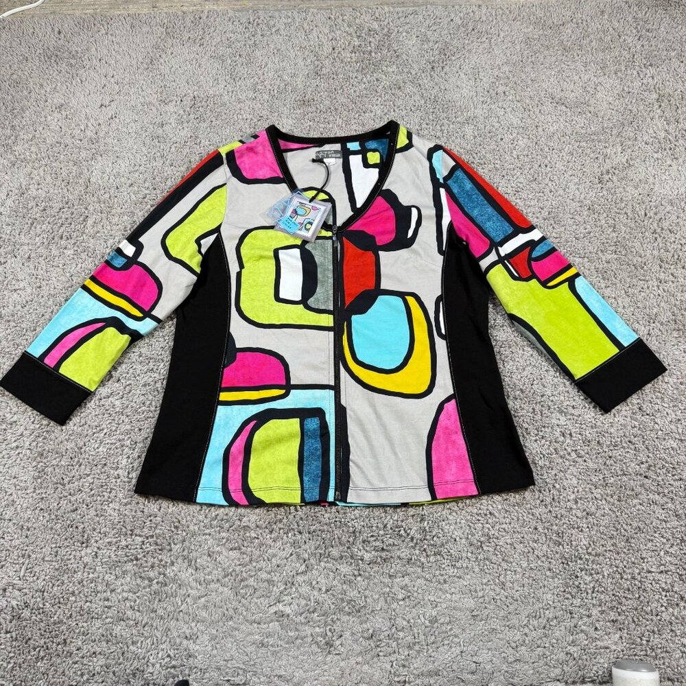 Art Simply By Dolcezza NWT Womens Large Abstract Art Zip Jacket Top Irene Orlov
